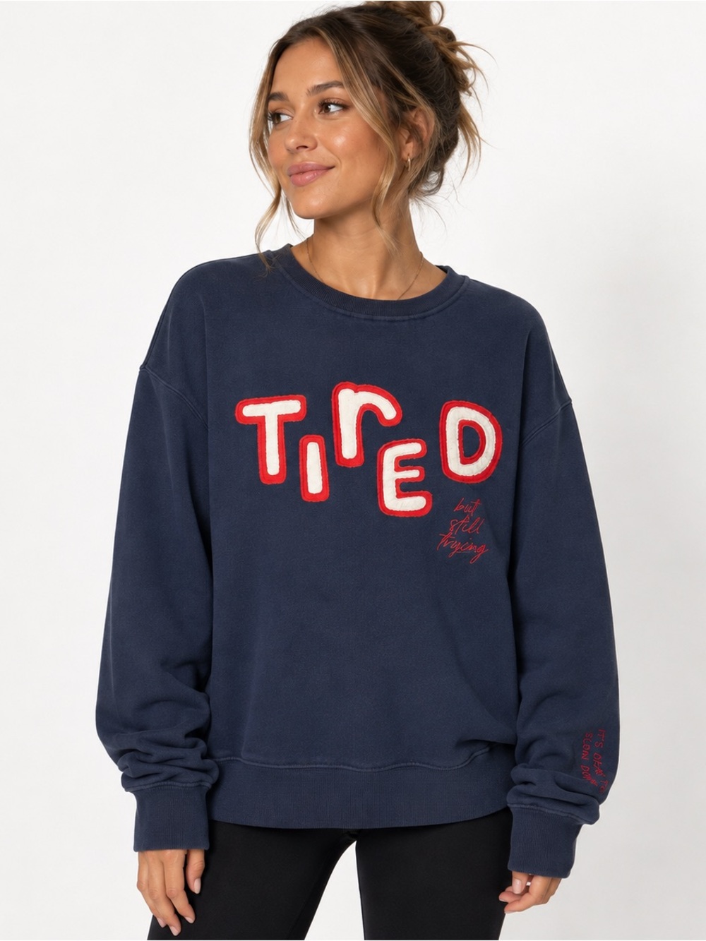 See The Way I See Tired But Still Trying Navy Graphic Crewneck Sweatshirt Large